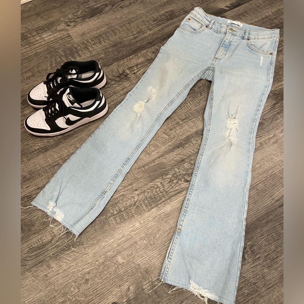 SOLD- Zara Girls size 13-14 Distressed Flare Light blue jeans